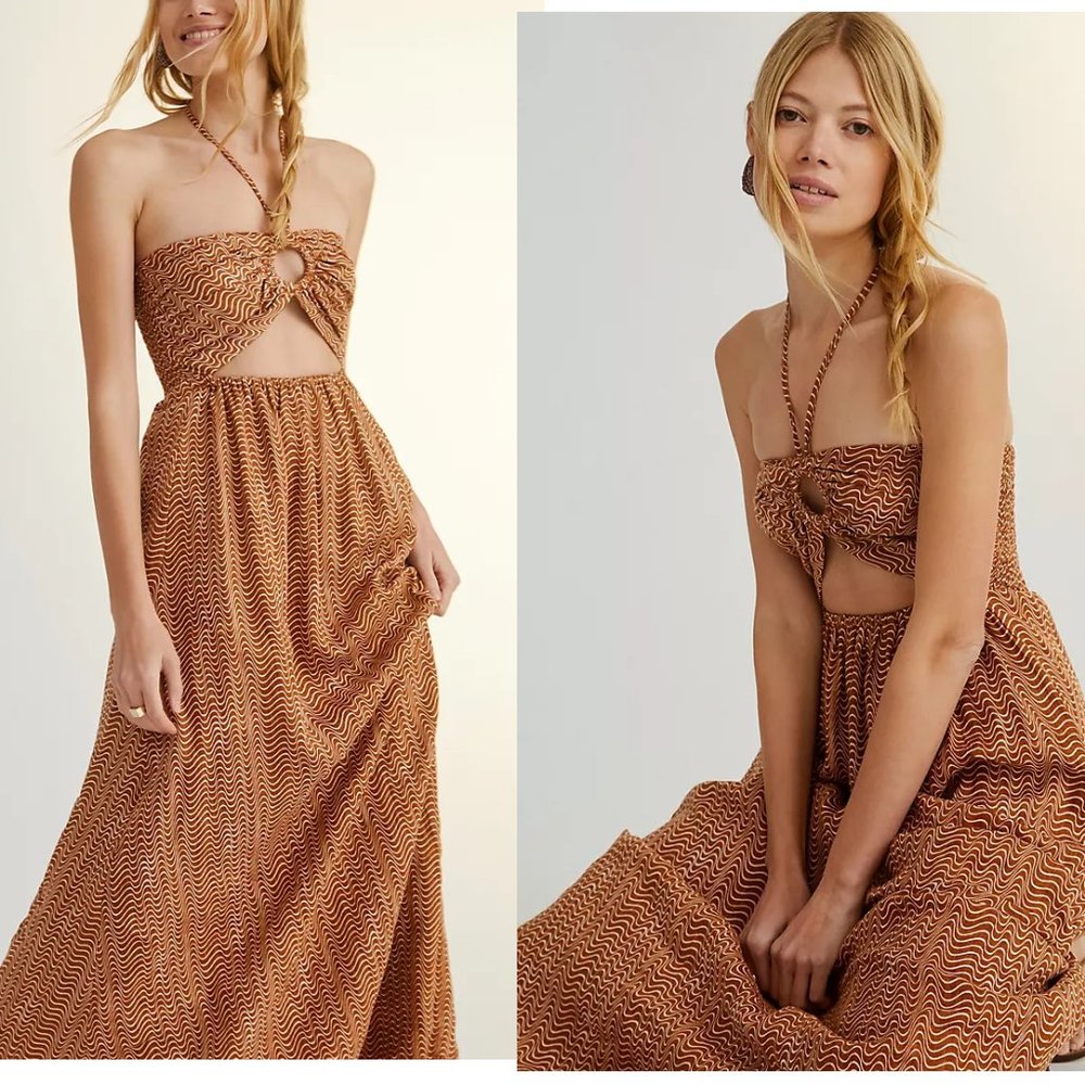 Faithfull Cut-Out Linen Midi Dress new with tag  US size 12 - Picture 4 of 7